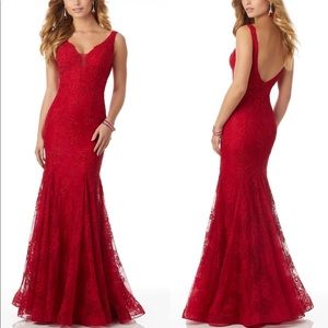 Mori Lee Red Lace Fit & Flare Dress